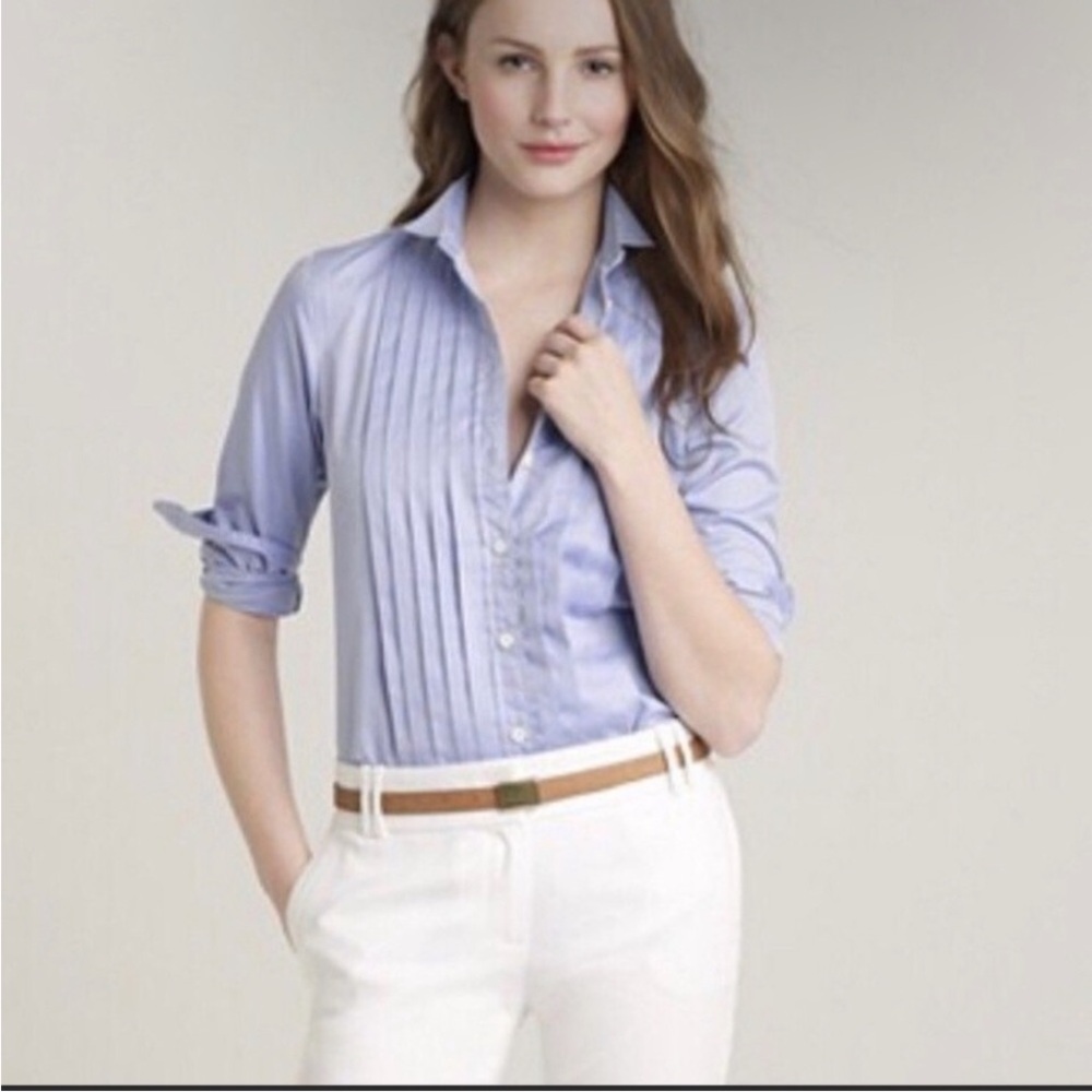 SOLD! SOLD! J Crew Thomas Mason Women’s Chambray Pleated Tuxedo Buttoned Shirt